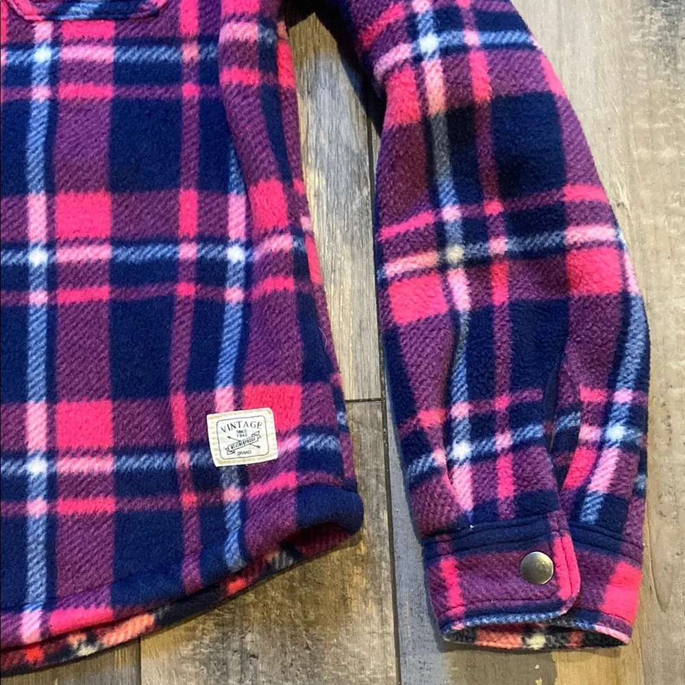 Weatherproof Vintage Girls Flannel Plaid Jacket Coat Fleece Blue Pink Sz 10/12 M